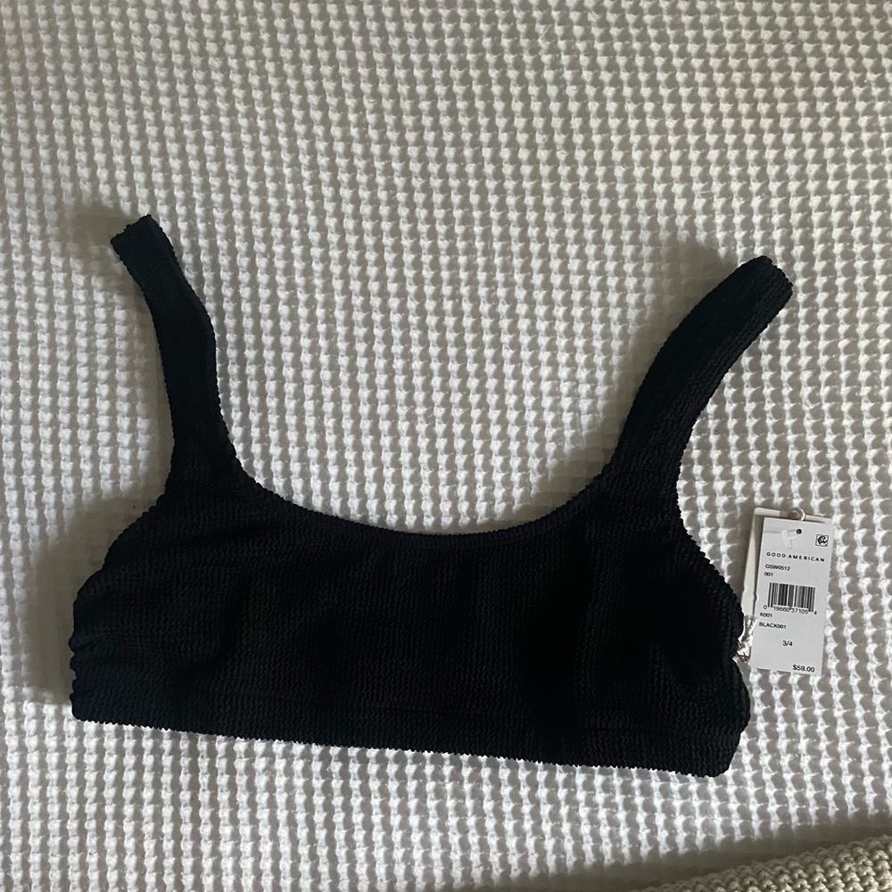Good American Black Bikini Scoop Top NWT